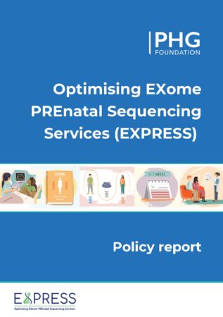 Cover image for report on prenatal exome sequencing shows illustration of couple going through the testing pathway